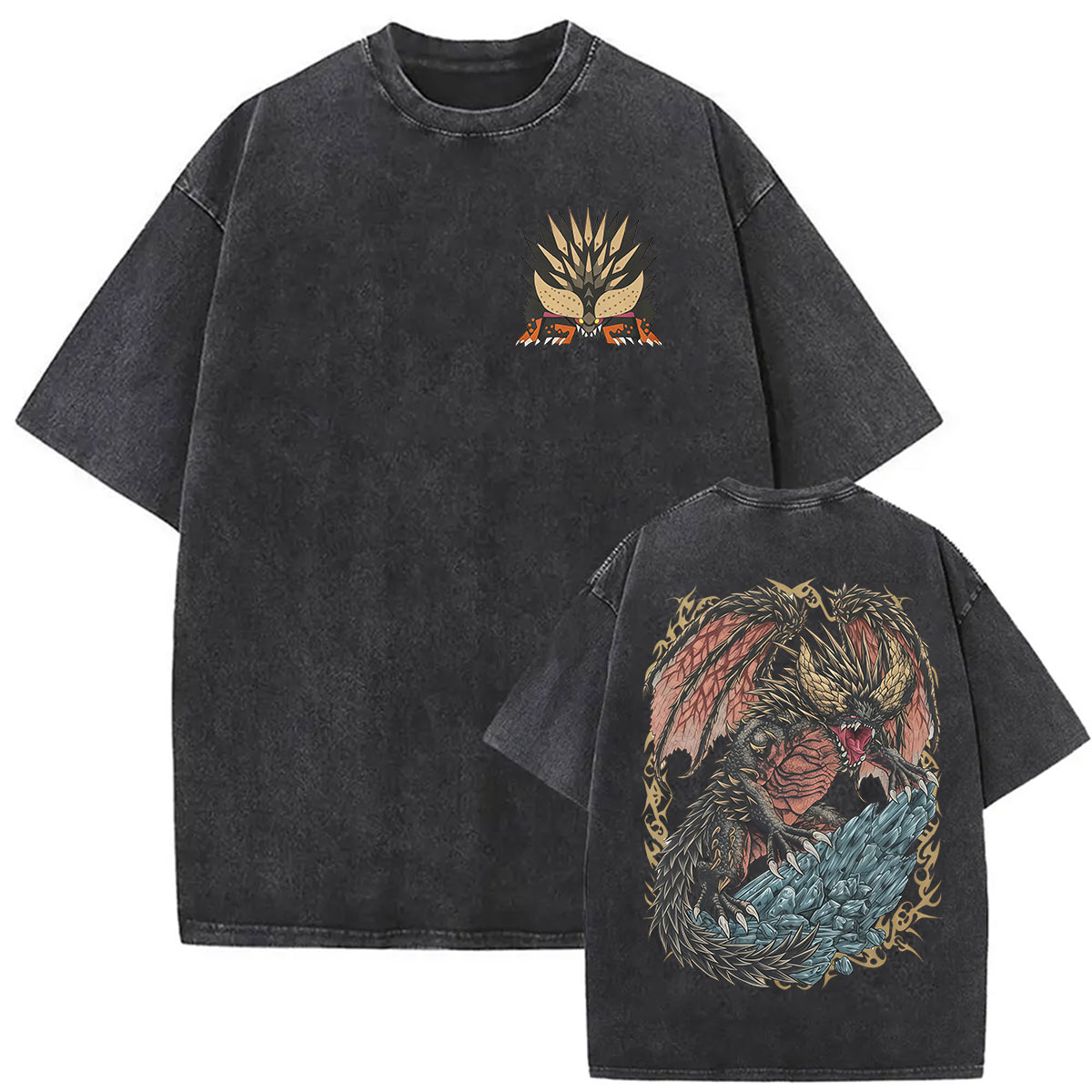 Retro Gaming T Shirt - Kaos Grafis Monster Hunter Vintage Washed